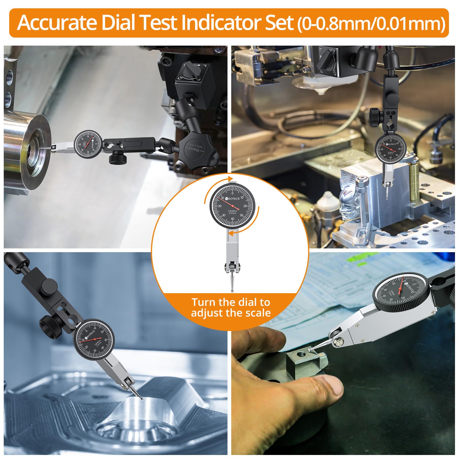 Neoteck Indicador Digital 0~0.8 mm Indicador de Cuadrante con Soporte de Base Magnética Indicador de Prueba de Esfera con Estuche Acolchado para Mecánicos Industriales Laboratorios-Negro