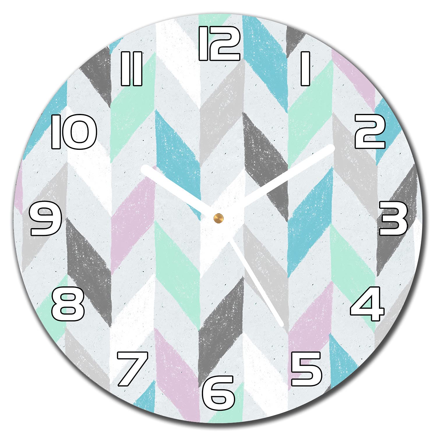 Horloge en verre 30 cm Coloray Pastel Chevron à aiguilles blanches pour mur moderne