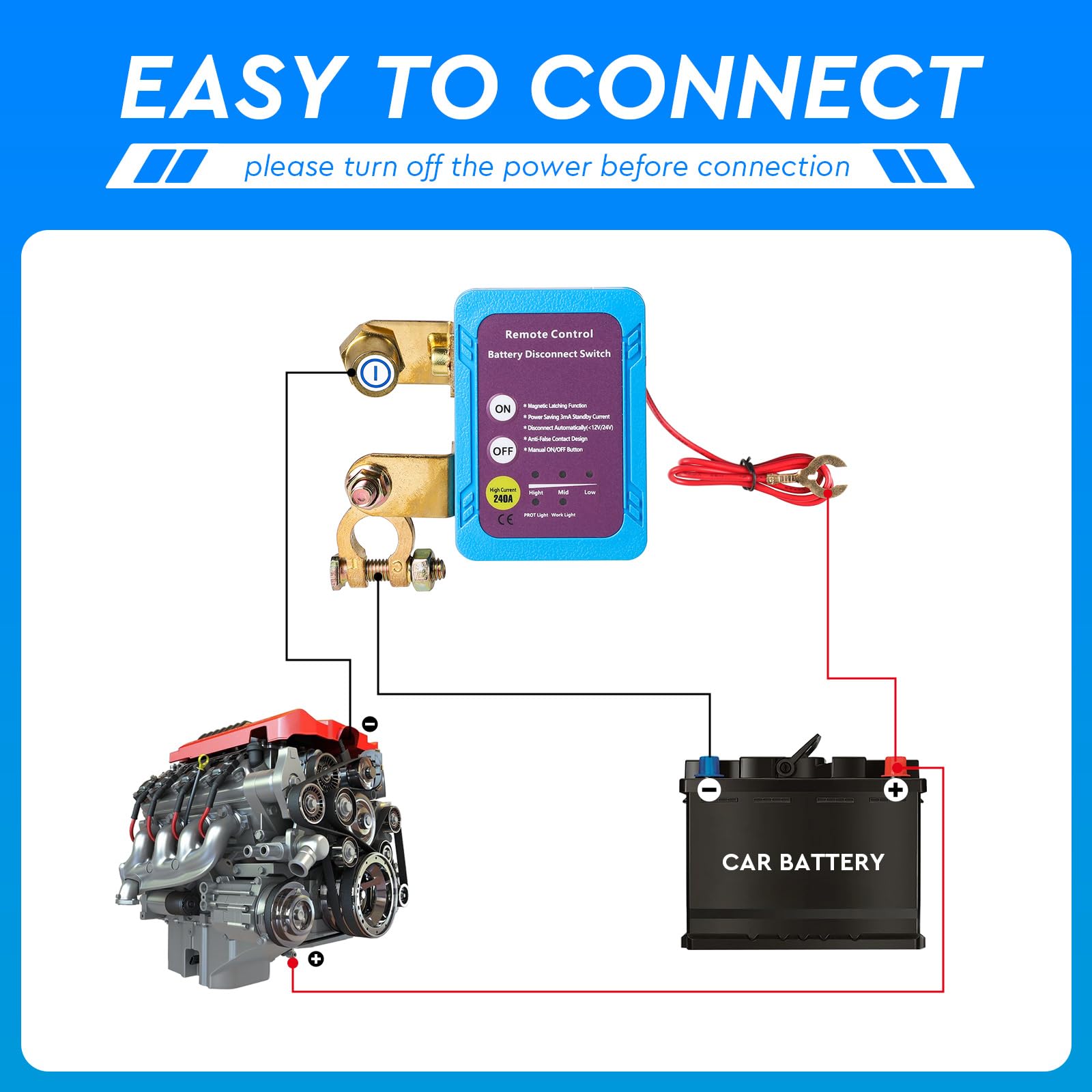CPROSP Stacca Batteria con Telecomando 12V, Staccabatteria Automatico, Remoto Antifurto Auto Stacca Batteria, per Auto RV ATV Camion Barca