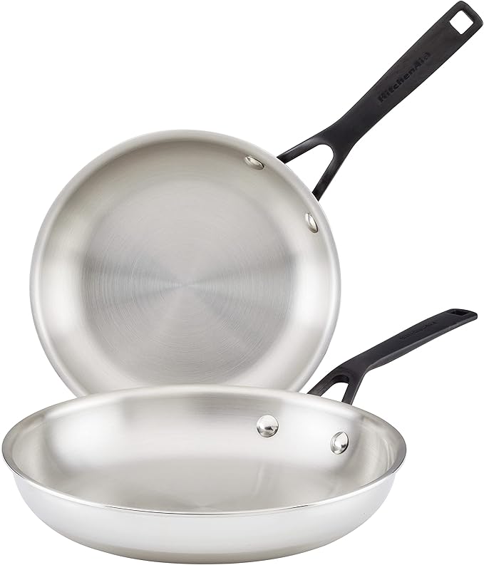 KitchenAid 30051 5-Ply Clad Polished Stainless Steel Frying Pan Set/Skillets,