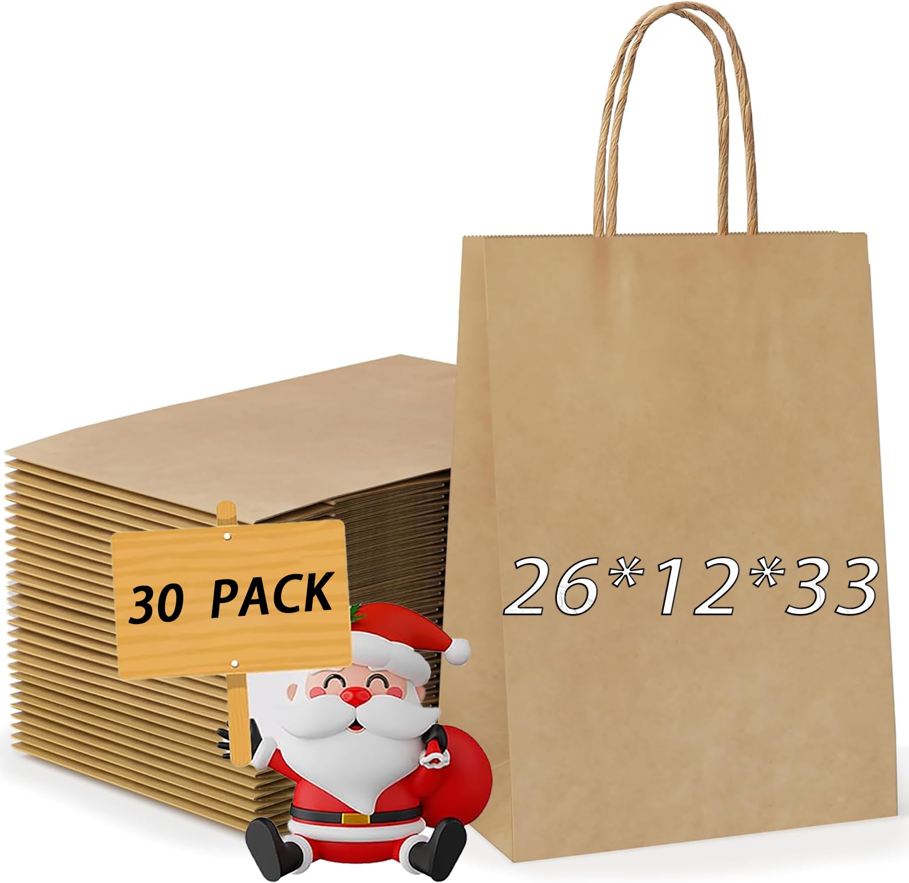 30pcs paper handbag, 10.24*4.72*12.99in gift package, twisted handle eco-friendly kraft bag for party, birthday, product packaging, retail paper bag supplies solid color handicraft DIY pattern(brown) โ image 1