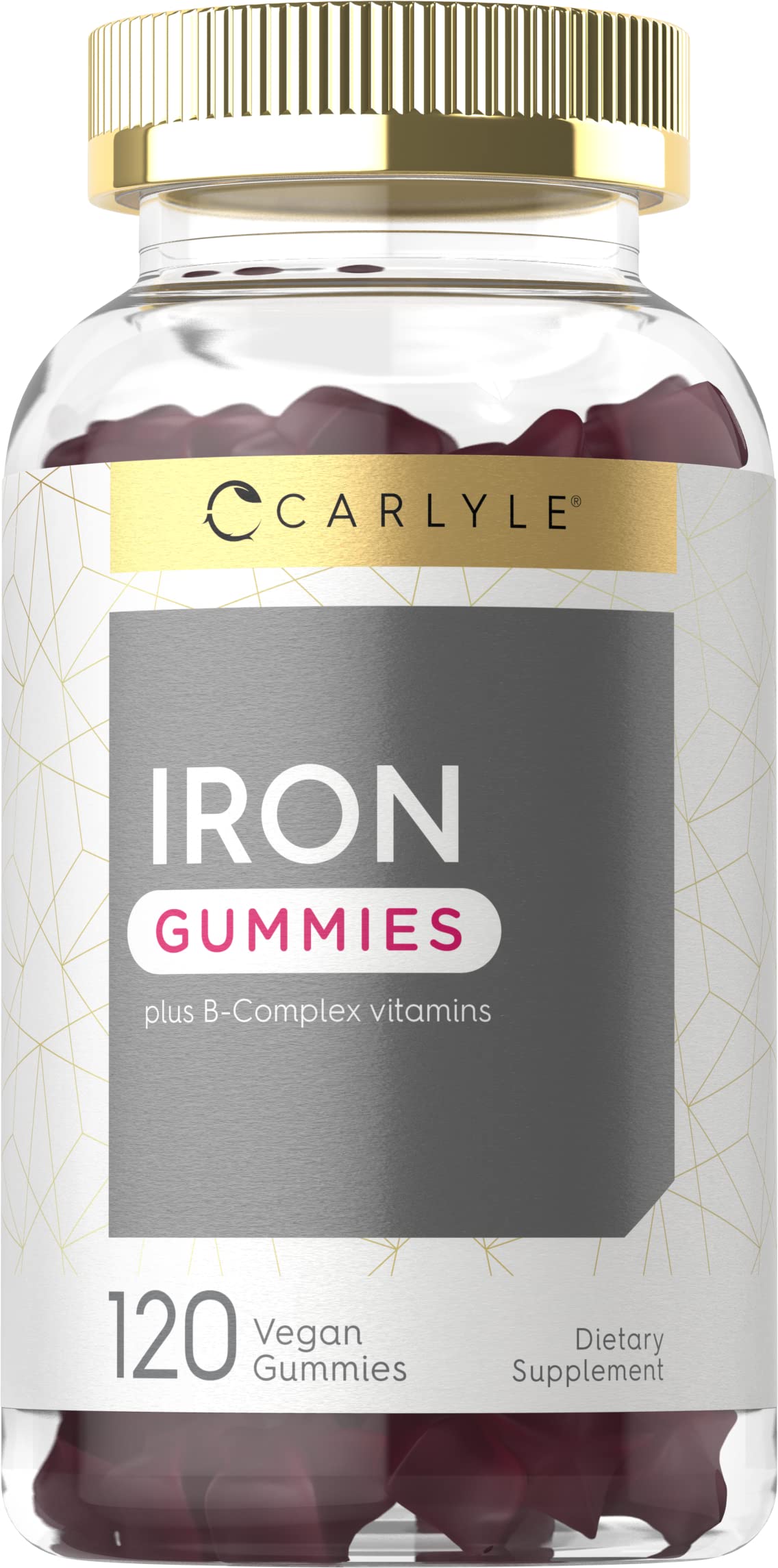 Iron Gummies | Plus B-Complex Vitamins | 120 Count | Vegan, Non-GMO, and Gluten Free Supplement for Adults | by Carlyle