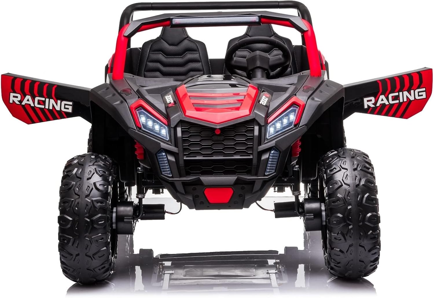 AOKOY 24V Ride On Car with Remote Control for Kids 2 Seater Battery Powered UTV 4 Wheels Drive Electric Vehicle for Boys Girls with 3 Speeds Music LED Headlights & Openable Doors, Red : Toys & Games