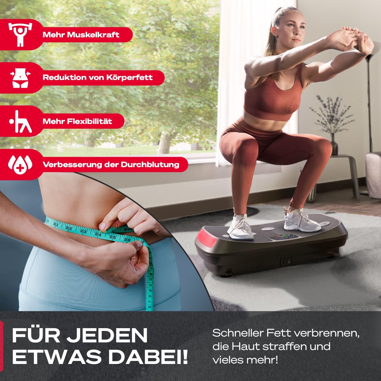 Sportstech 4D Vibrationsplatte für Zuhause, VP400 und sVibe, Smart LED, Trainingsbänder und Ropes, Abnehmen, Ganzkörpertraining, Muskelaufbau, 120 kg belastbar, Fitness Training