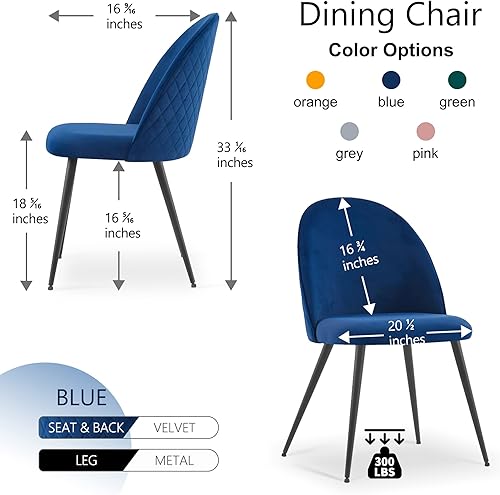 Miniatura 10 de NORDICANA Accent - Juego de 4 sillas de comedor de terciopelo, cómodas sillas auxiliares tapizadas para sala de estar, con patas de metal negro con