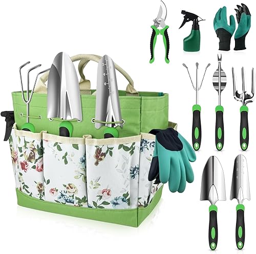 Juego de herramientas de jardín, 8 en 1, kit de herramientas de jardín resistentes, herramienta de mano ergonómica de jardinería de acero inoxidable