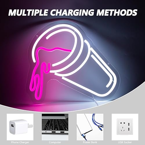 Miniatura 5 de Moodion - Letrero de neón de doble taza para decoración de pared, letreros de luces LED de neón rosas regulables para bar y cueva de hombre,