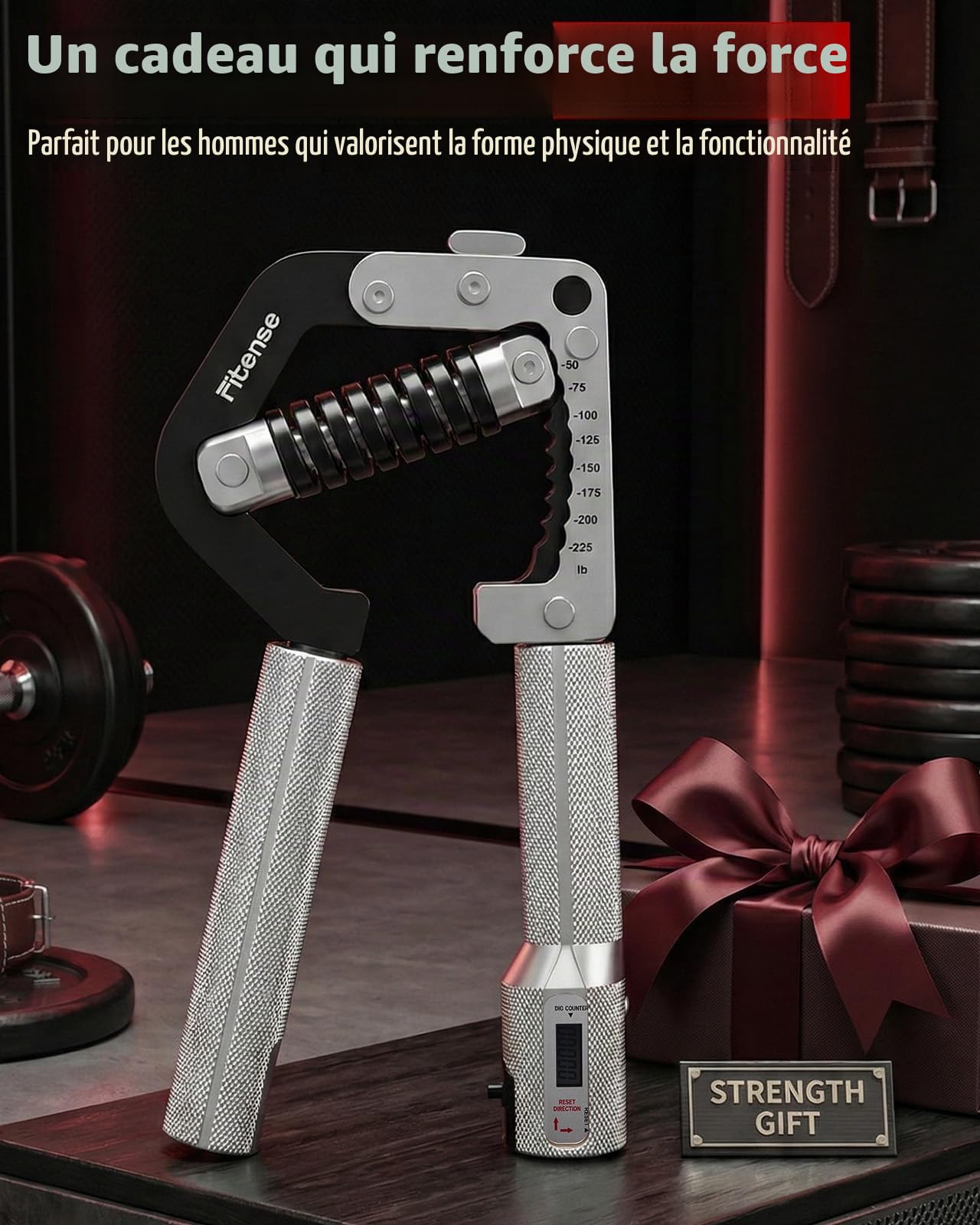 Fitense Appareil de Musculation Mains et Doigts, Renforceur de Force de Préhension Réglable (50-225lb/22-102kg), Entraîneur Avant-Bras et Poignets, Poignées Réglables pour Développer Force et Muscles