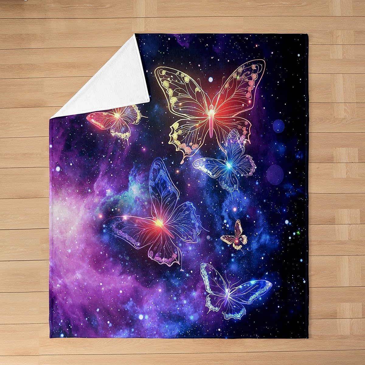 Feelyou Butterfly All Season Bed Blanket Boys Girls Queen 90"x90" Butterflies Print Plush Throw Blanket for Sofa Couch Ultra Soft Dreamy Galaxy Flannel Fleece Blanket Girl Butterfly Floral Blanket
