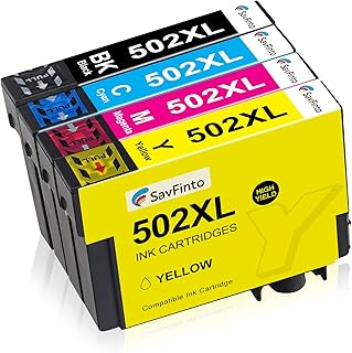 SavFinto 502XL Compatible Replacement for Epson 502 Ink Cartridges for Epson Expression Home XP-5100 XP-5105 WorkForce WF-2860DWF WF-2865DWF (1 Black, 1 Cyan, 1 Magenta, 1 Yellow)