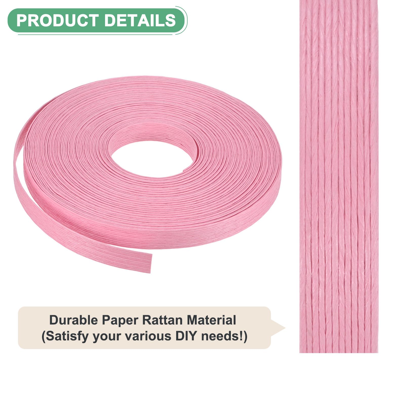 M METERXITY Paper Weaving Cane 12-Ply, 21.8 Yards x 0.47 Inch Paper Rattan Weaving Cane Material for DIY Crafts Making/Home Decoration, Basket Weaving Supplies [Pink]