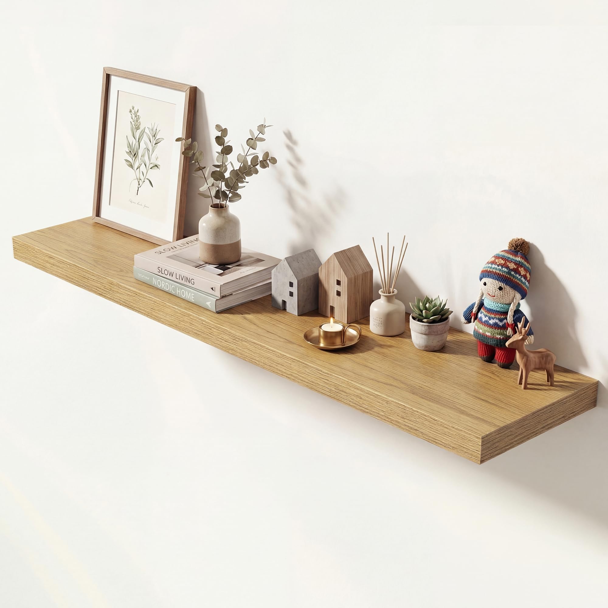 Dreamland 48 Inches Floating Shelves for Wall, 9.3" Deep Long Floating Shelves Set of 1, Large Display &amp; Storage Shelf, Wall Shelf for Bathroom Bedroom Living Room Kitchen Office, Oak
