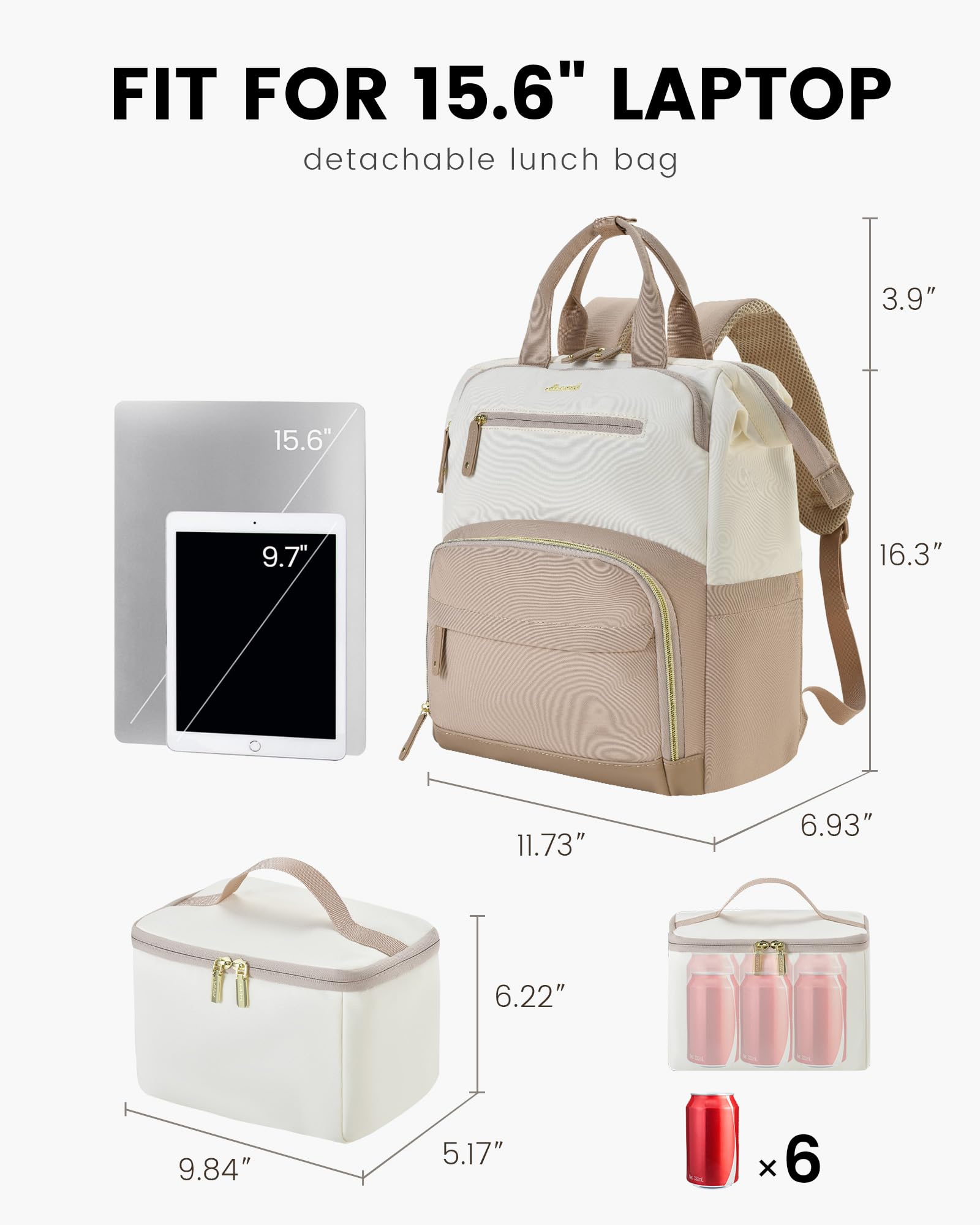 LOVEVOOK Zaino per il pranzo da donna, borsa per computer portatile con borsa termica per il pranzo, per insegnanti, infermiere, lavoro, campeggio, picnic