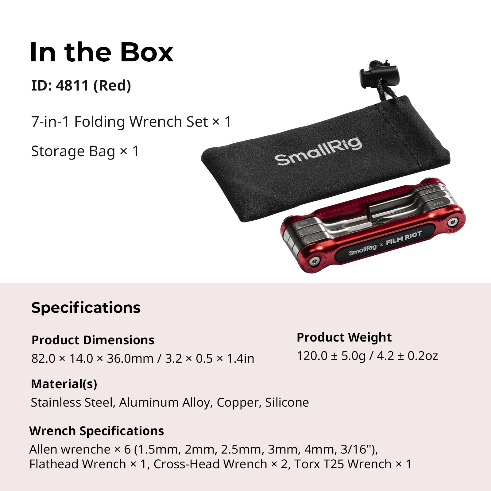 SMALLRIG x FILM RIOT Ensemble d'outils Pliables 7 en 1 avec Tournevis et Clés Hexagonales, Positionnement à Angles Multiples, Conception Portable et Compacte (Rouge) - 4811