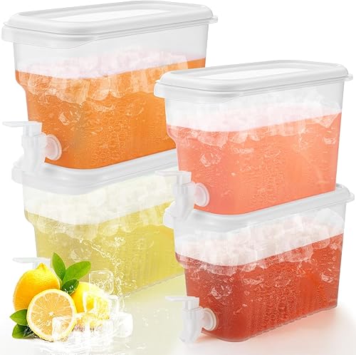 Dispensador de agua de plástico para nevera, 4 unidades, con grifo para nevera, fiesta, bebidas heladas (0.8 galones, 1.35 galones)