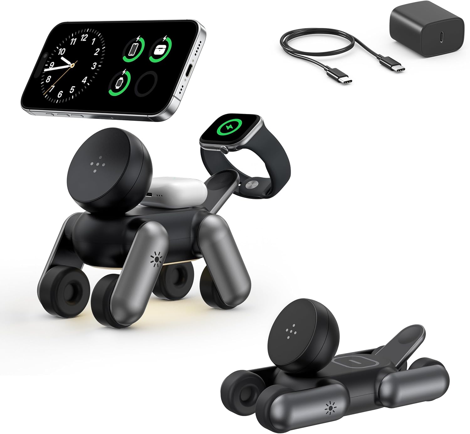 3 in 1 Wireless Charging Station for Apple Devices,Fast Charging MagSafe Charger Stand Wireless Charger for iPhone 17/16/15/14/13/12/Air Series,Apple Watch & AirPods 4/3/2/Pro 2 3