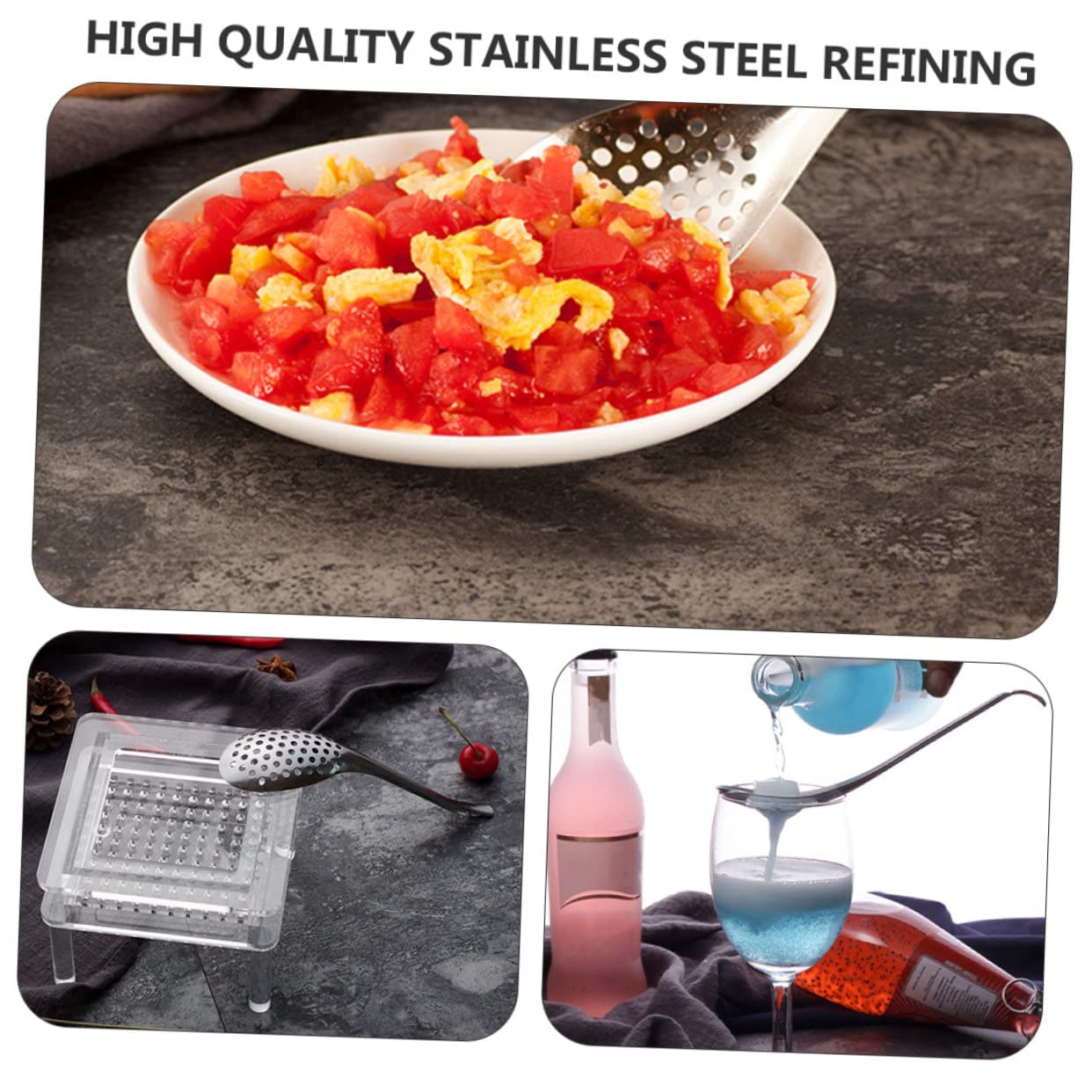 HOLIDYOYO Set of 3 Stainless Steel Strainer Spoons Caviar Colander Kitchen Cooking Utensils