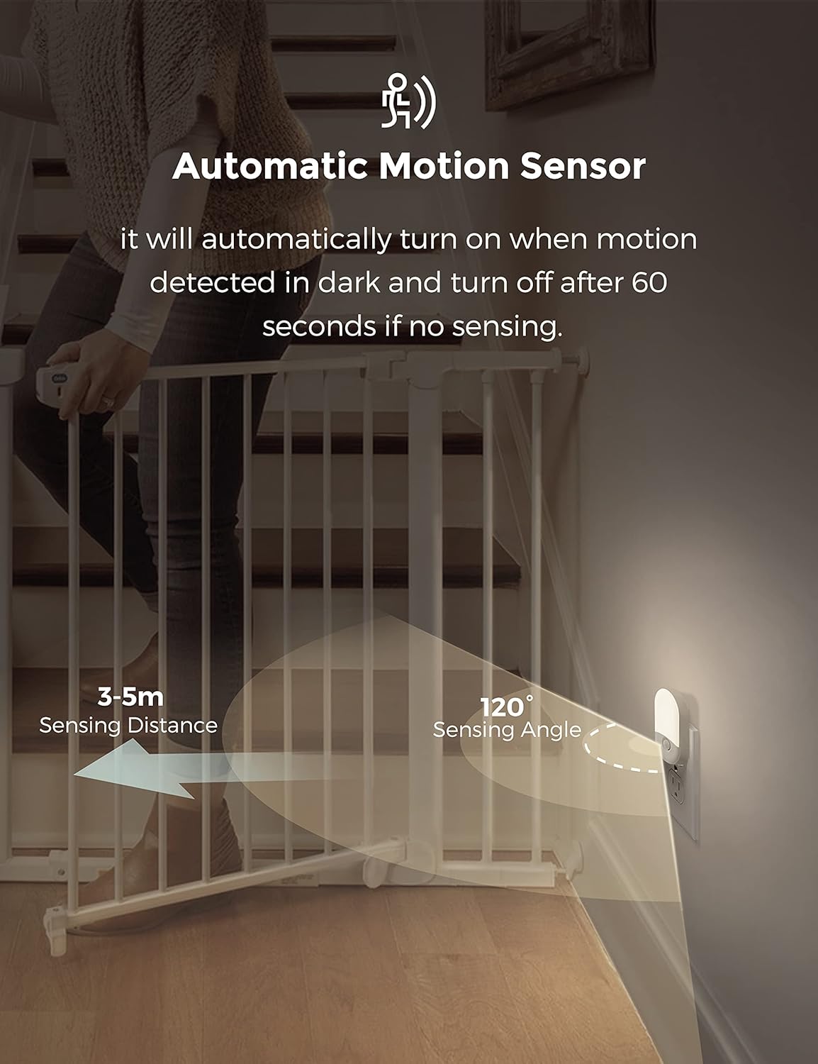 L LOHAS LED Motion Sensor Night Light Plug in, Motion Activated Night Light, 5000K Daylight White, Night Lights Plug Into Wall, Adjustable Brightness, Nightlights for Bathroom, Kids, Hallway, 4 Pack