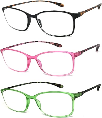Miniatura 8 de VeryHobby Gafas de lectura rectangulares para hombre y mujer, con montura delgada colorida (3 pares, negronaranjaazul, +1.75)