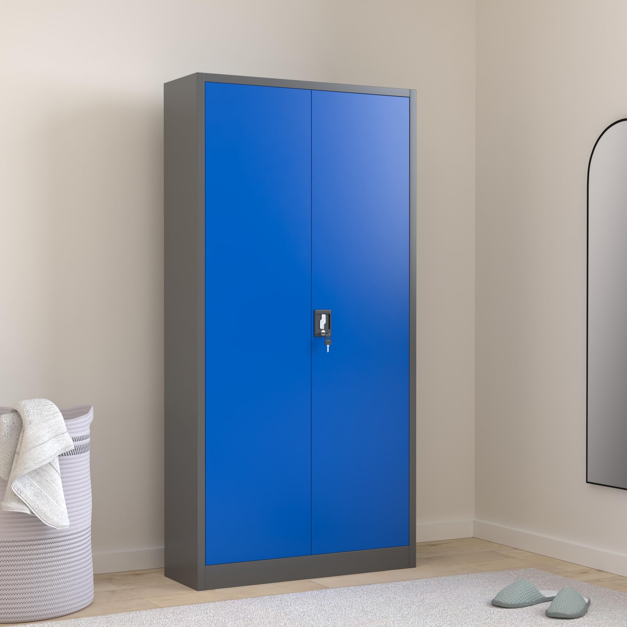 2 Armadi Metallici Ufficio 185x90x40 Cm - Antracite Effetto Legno, Ripiani Regolabili, Con Serratura - Foto 9