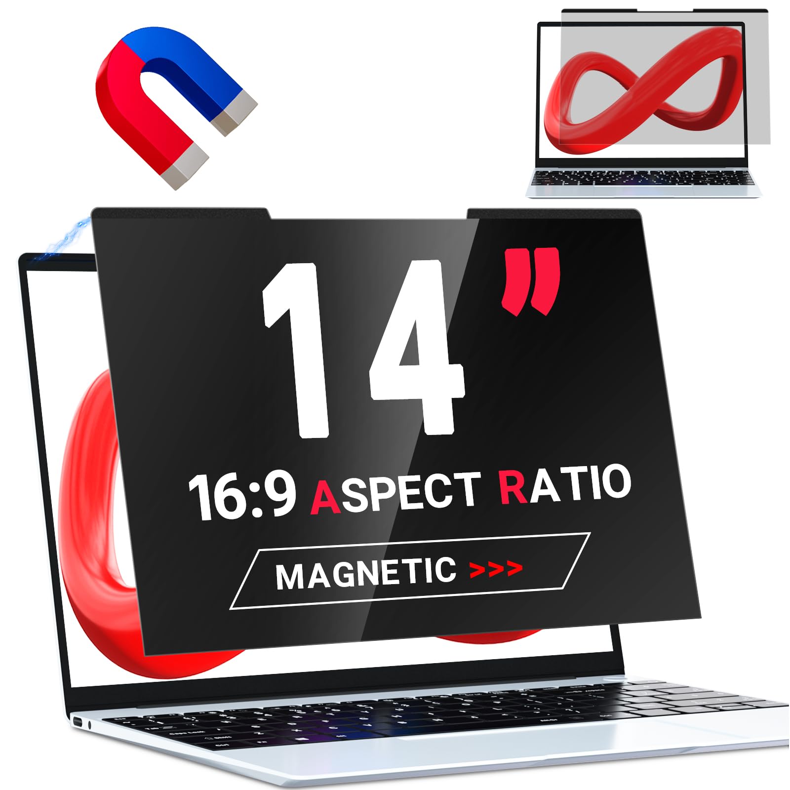 ZOEGAA Magnetischer Blickschutzfolie 14 Zoll Laptop 16:9, Abnehmbarer Sichtschutzfolie, Anti Blaulicht Blendschutz Laptop Sichtschutz Privacy Screen für Lenovo Hp Dell Acer Asus Envy Xps