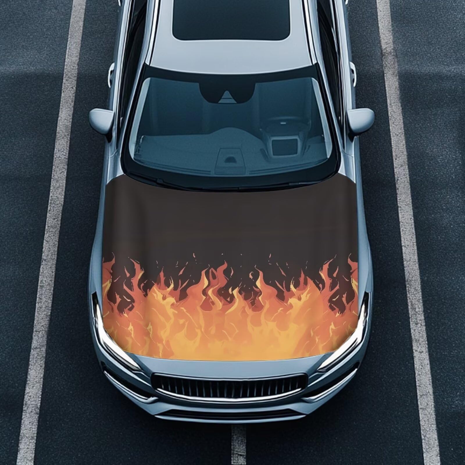 Bonfire Printed Car Hood Cover Protector 59×39 Inch Waterproof Auto Hood Wraps Auto Banner Automotive Exterior Accessories for Compact Sedans SUV Trucks