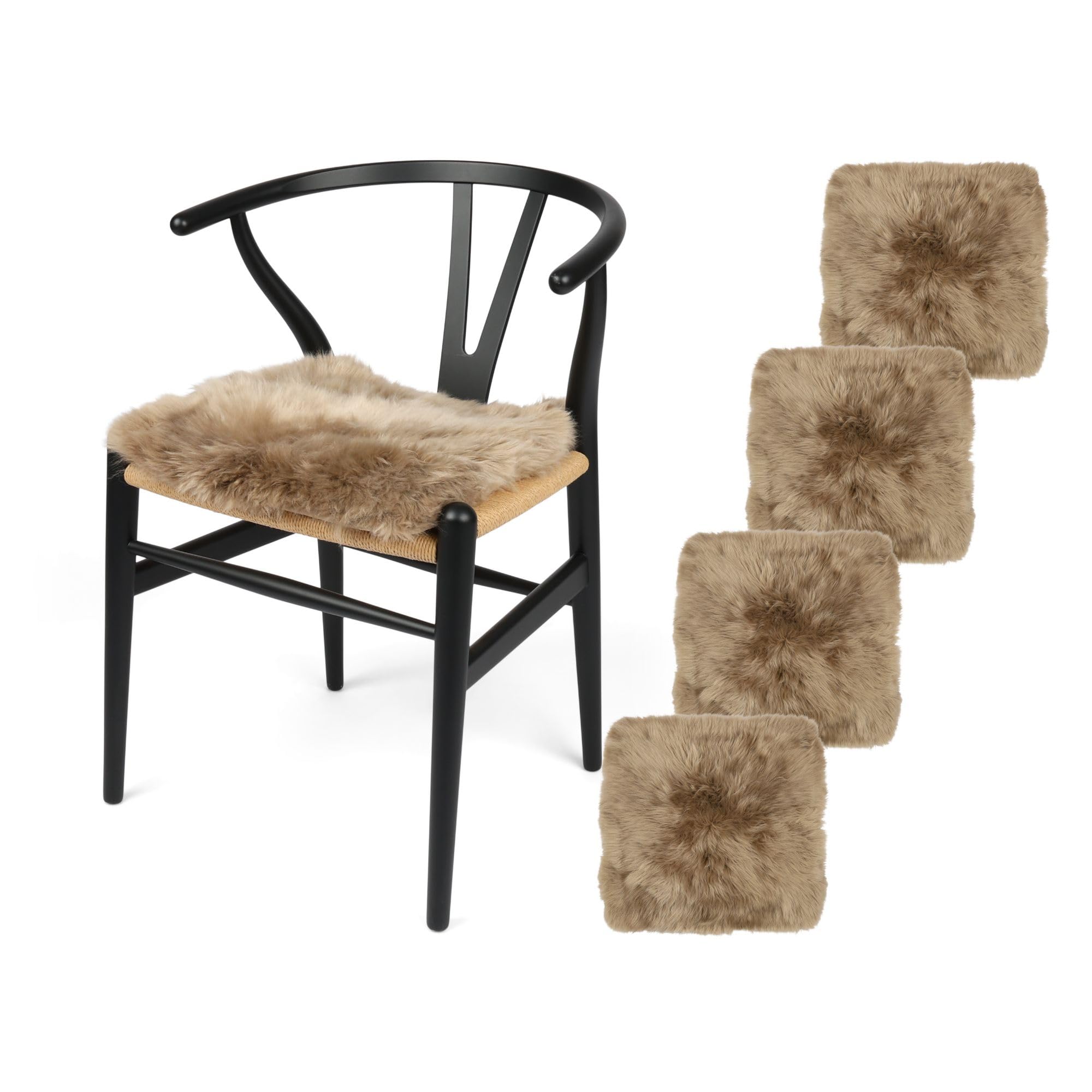 Nordic Sheep Sheepskin Seat Pads 40x40cm, 4 Pack, Light Brown