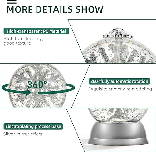 Miniatura 2 de Globo de nieve, globo de nieve de 6.5 pulgadas con purpurina giratoria, funciona con pilas, purpurina de agua giratoria, figura de globo de nieve