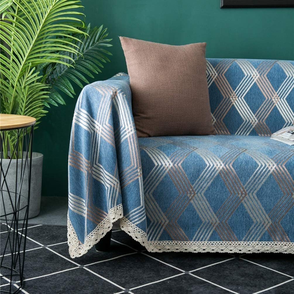 Amazon 宮廷風 180 3cm 幾何学 シェニール ブランケット 多機能 北欧 ブルー おしゃれ かわいい ソファー カバー ラグ テーブルクロス 毛布 ソファカバー レース ベッドカバー 雑貨 カワイイ テーブル マルチクロス インテリア ソファカバー マルチカバー オンライン通販