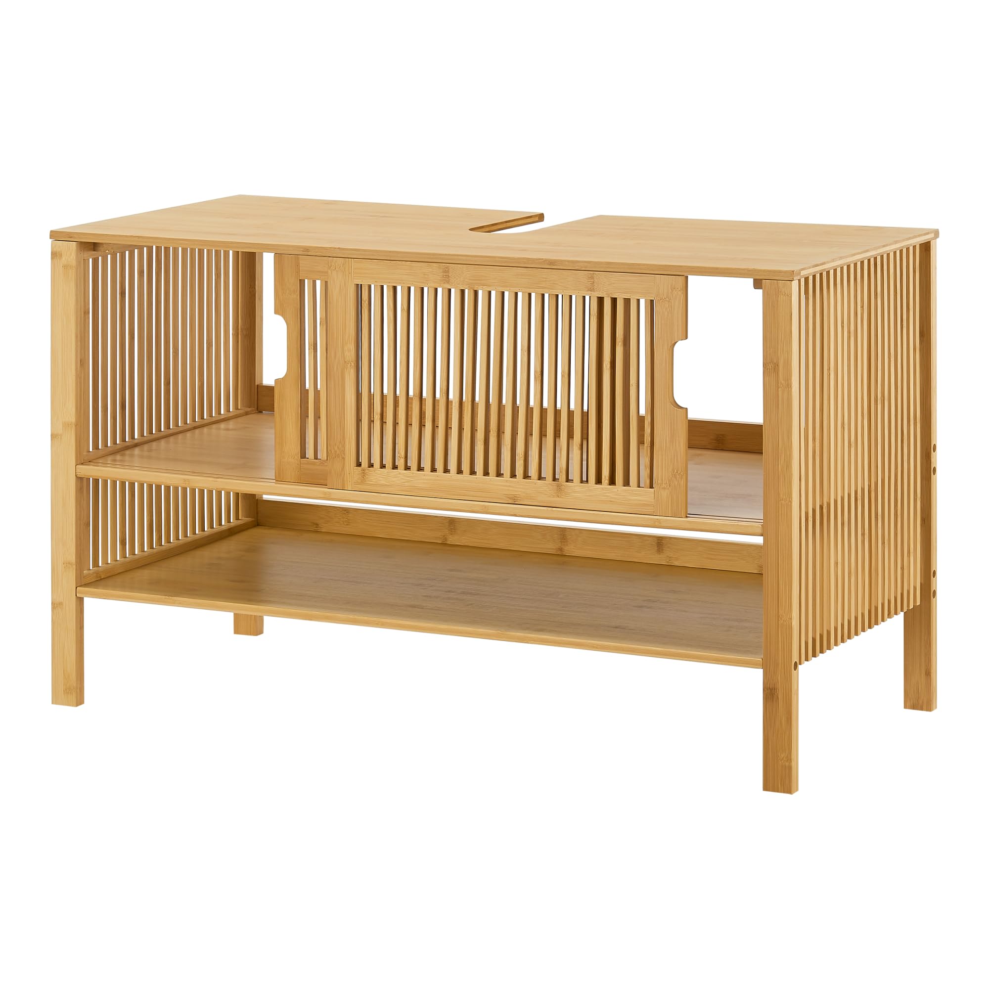 [en.casa] Armadio Sottolavabo Mobile da Bagno con 2 Ante Scorrevoli e Scomparto Aperto Armadietto in Bambù per Lavabo da Appoggio Mobiletto per Lavandino 60 x 100 x 45 cm
