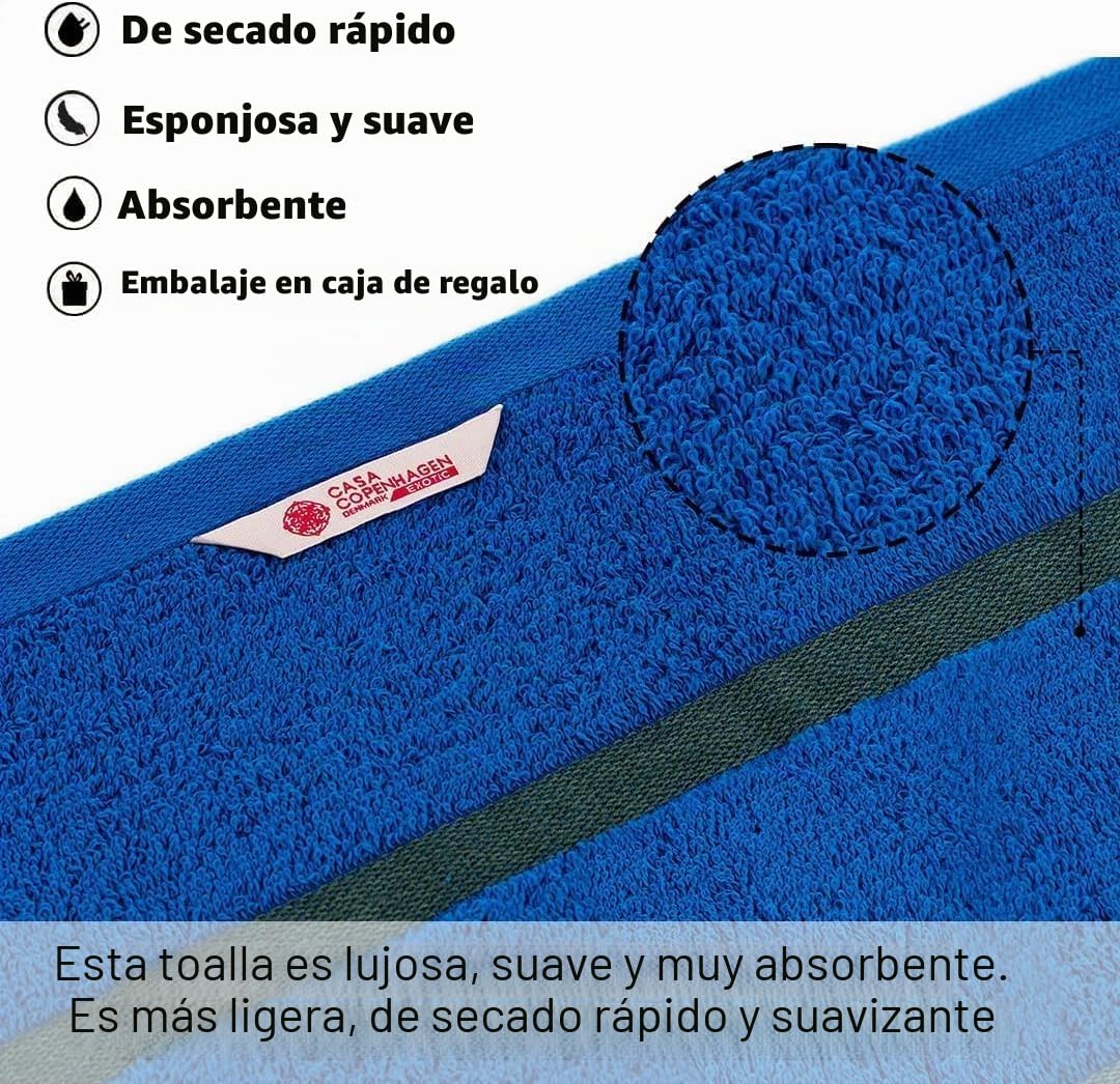 Casa Copenhagen Exotic Juego de Toallas de 6 Piezas – Azul Eléctrico, 525 g/m², 2 baño, 2 Toallas de Mano, 2 paños faciales, Hecho de Suave algodón Egipcio para baño, Cocina y Ducha