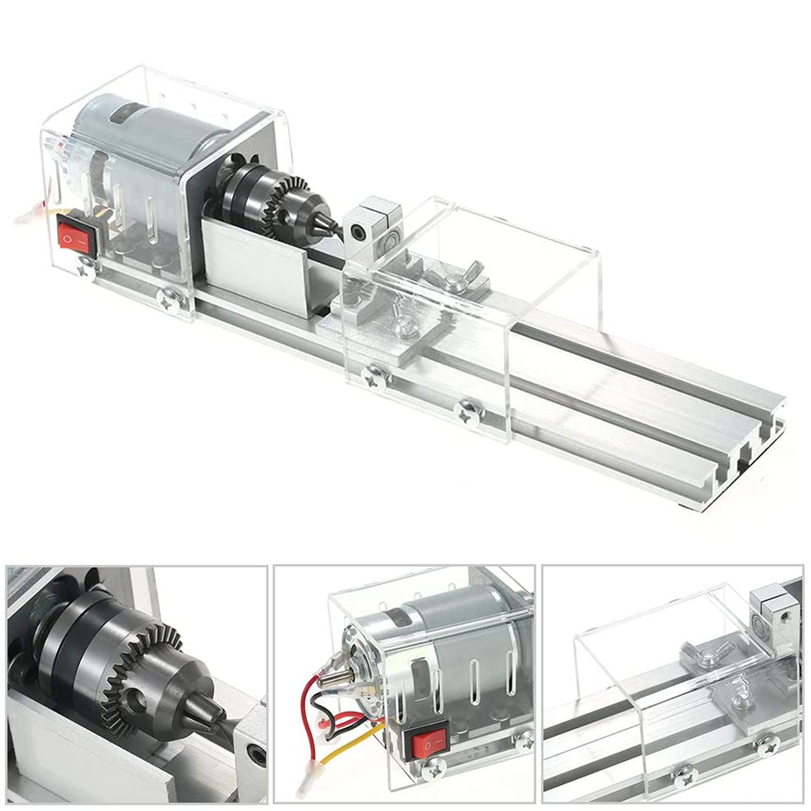 100W Mini Torno De Madera, Mini Beads Machine Torno Miniatura, Mini Torno Cuentas Pulidora, Mini Tornos De Sobremesa De Metal, DIY Torno Herramienta De Pulido Rotary DC12-24V