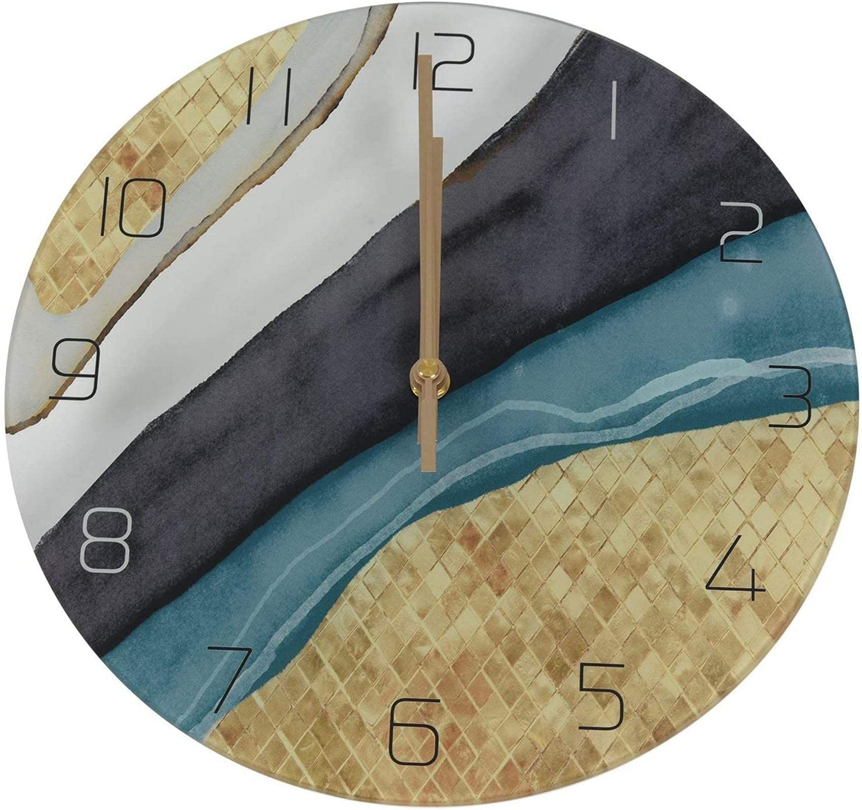 Horloge murale moderne en verre et marbre imprimé ronde quartz muet