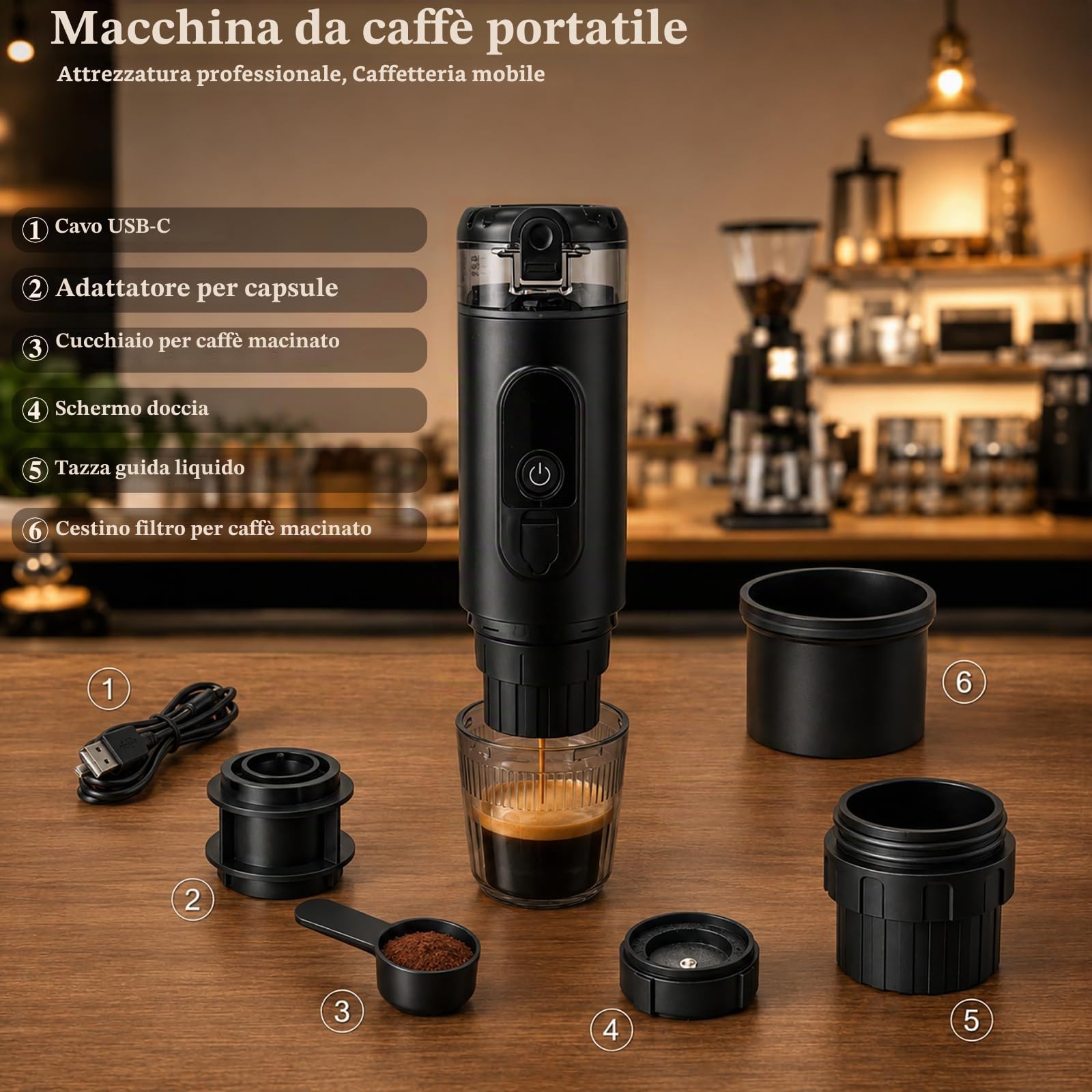 Macchina da caffè espresso portatile, 20 bar, ricaricabile, 2 in 1, per caffè macinato e capsule Nespresso, estrazione calda/fredda con tazza integrata, per campeggio, viaggi, ufficio e casa