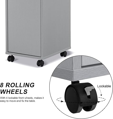 Miniatura 7 de BarberPub Mesa de manicura, escritorio de uñas resistente a acetona, mesa de uñas con 4 cajones, 2 gabinetes, ruedas bloqueables, almohadilla de