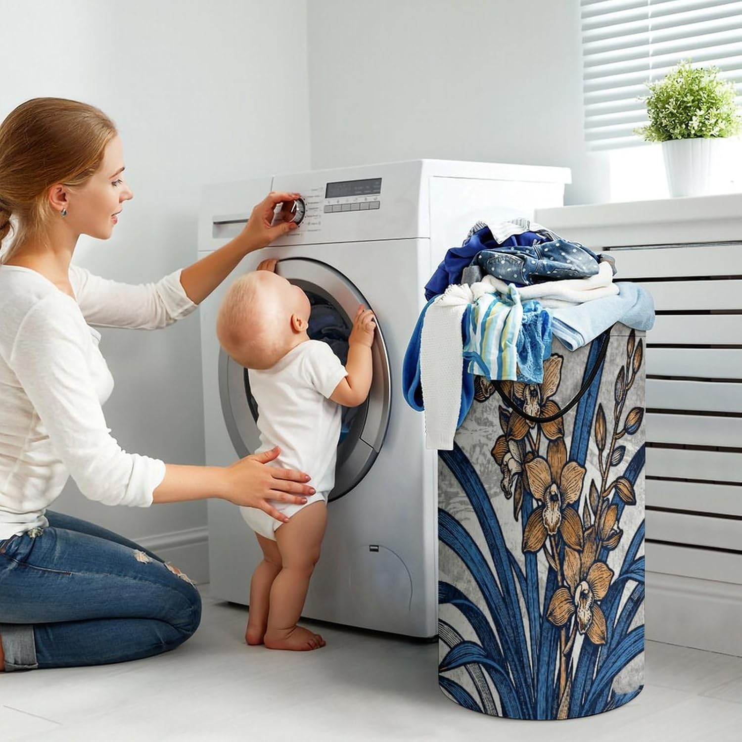 Orchid Laundry Hamper Fashion Dirty Laundry Hamper Portable Laundry Hampers with Handles Lightweight Large Clothes Storage Basket for Bedroom Bathroom