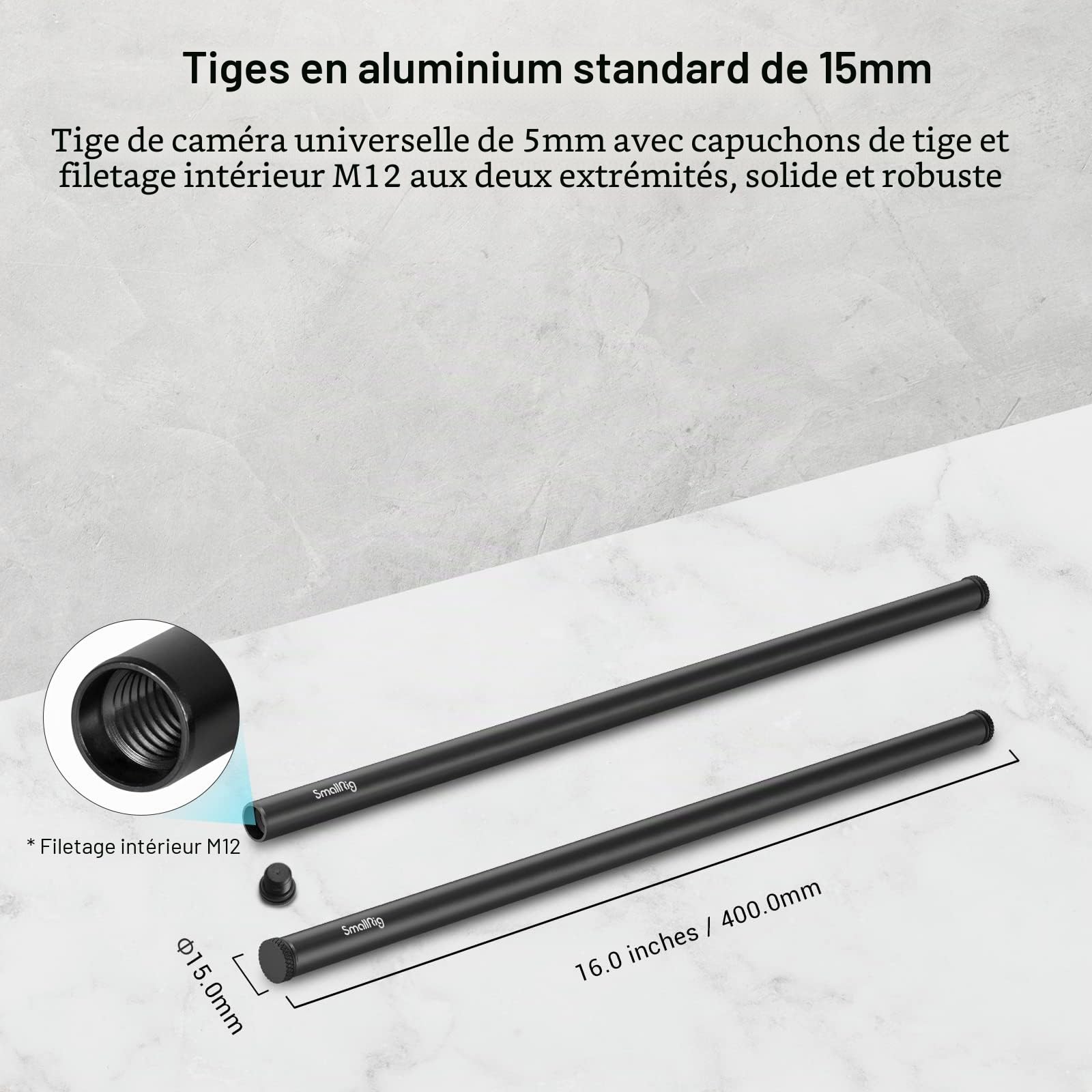 SMALLRIG 15mm Rod en Alliage D'aluminium 40cm pour Caméscope, DSLR Camera, Lot de 2-1054