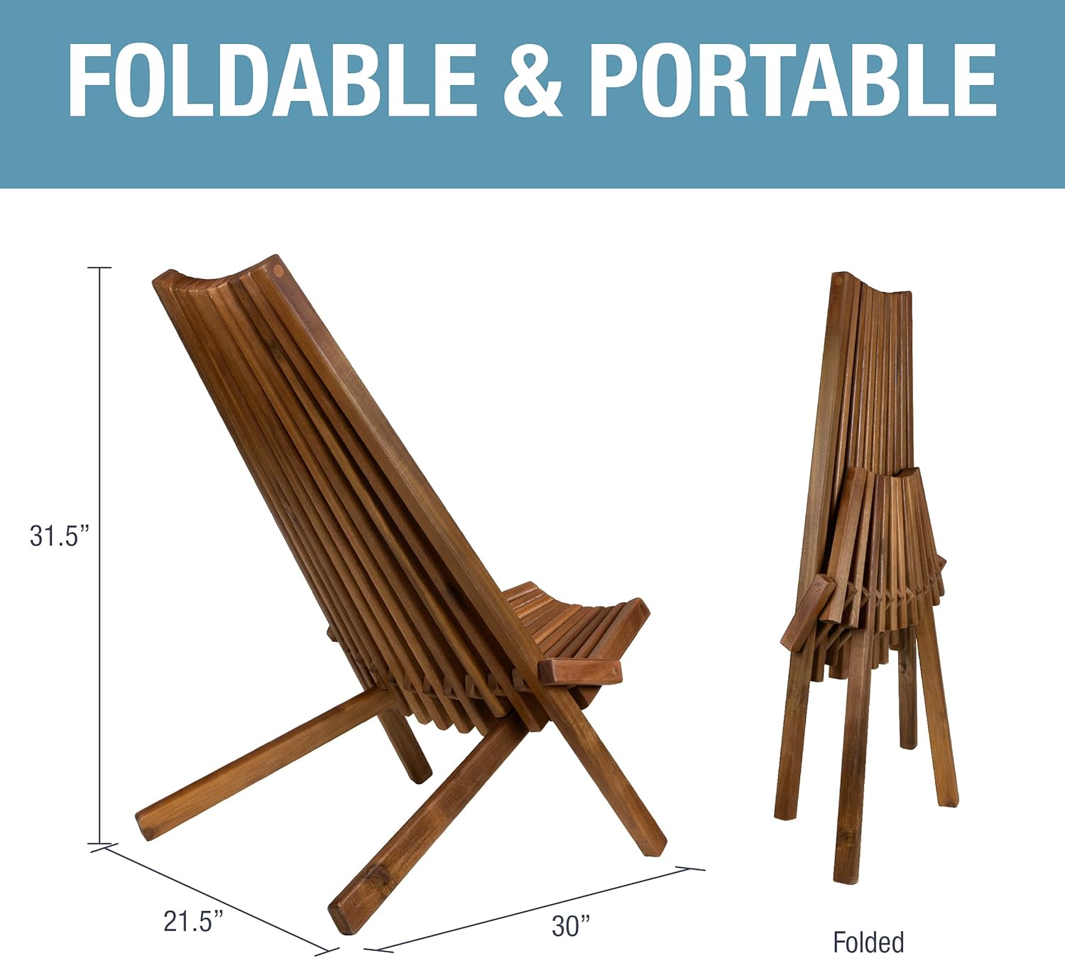 Buy Clevermade Tamarack Folding Wooden Outdoor Chair Foldable Low Profile Acacia Wood Lounge Chair For The Patio