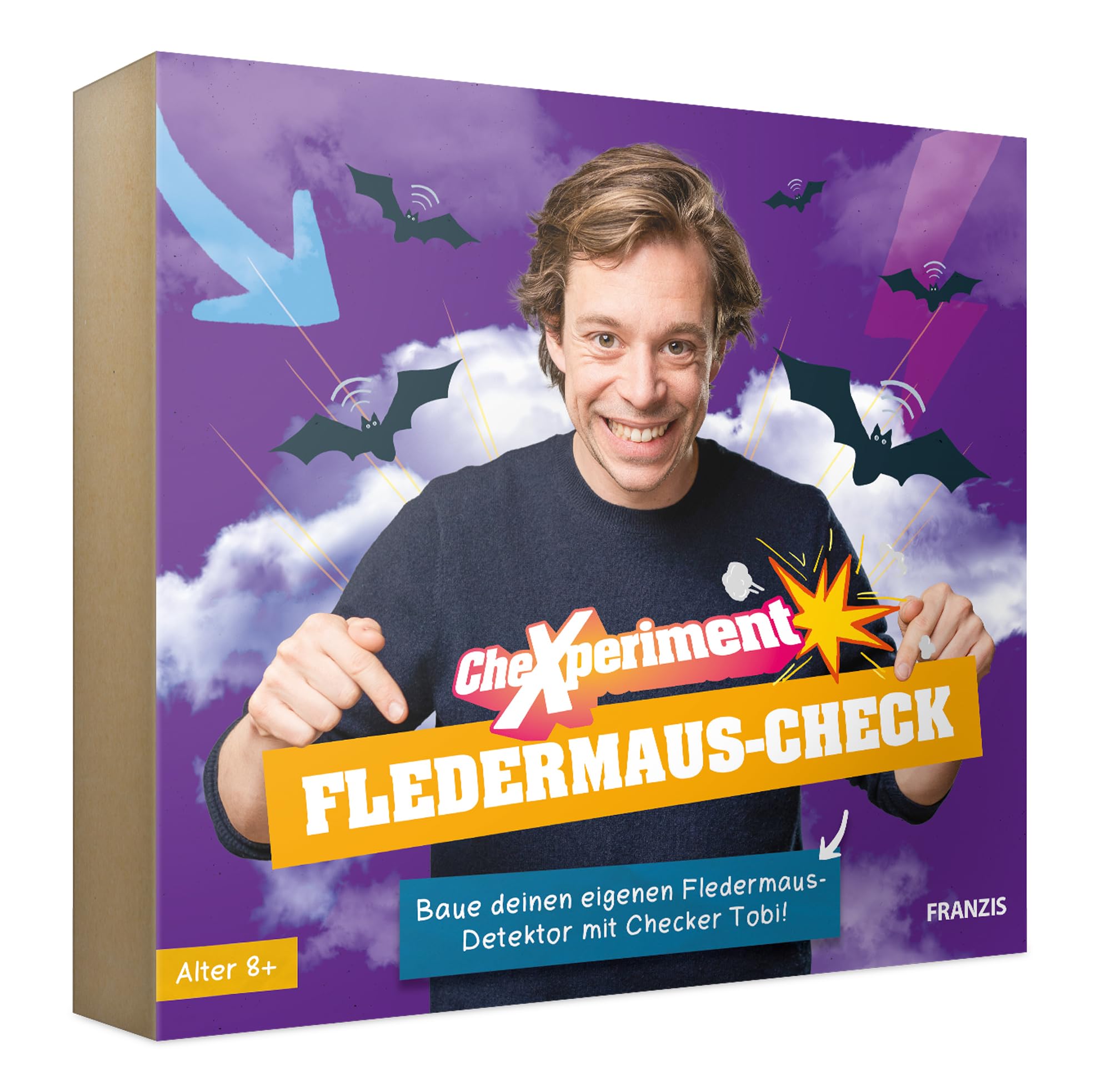 FRANZIS 67248 - CheXperiment Fledermaus Check, Baue mit Checker Tobi deinen eigenen Fledermausdetektor! Set mit Gehäusebox, Lautsprecher, Ultraschallsensor, Anleitung und weiterem Zubehör, ab 8 Jahren
