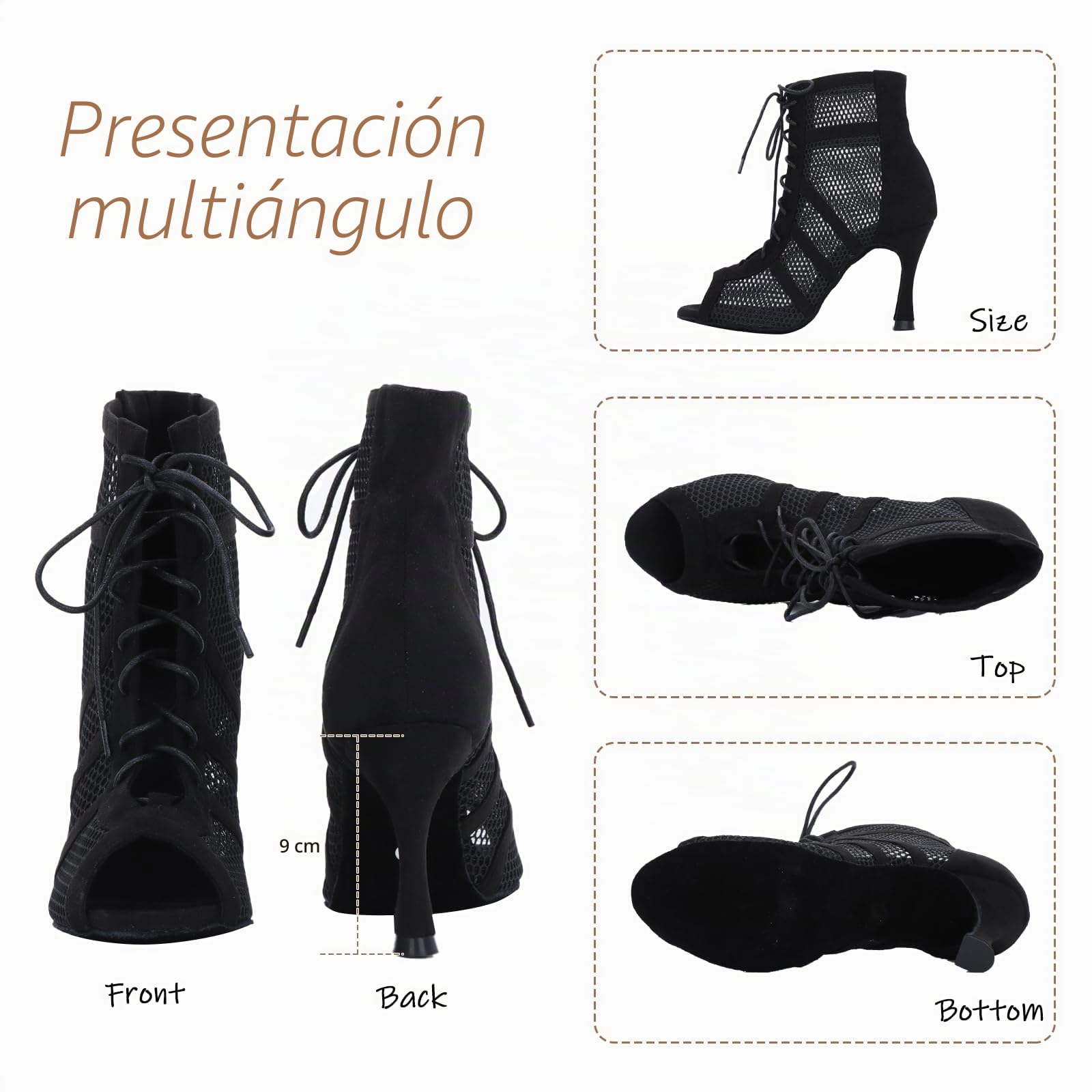 Zapatos de Baile de Salón para Mujeres Tacones de Baile Negro Señoras Suela de Gamuza Salsa Bomba Latina Tacón de 9 cm