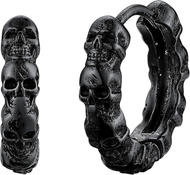 Richsteel Gothic Skull Hannya Stainless Steel Earrings For Mens Women, Halloween Punk Style Jewellery, Engraved Available, Send Gift Box