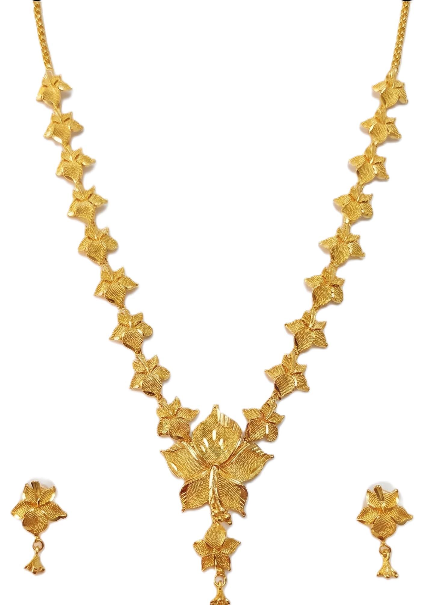 Jewels Gold Plated Floral Lotus Design Necklace Set with Earrings | Traditional Bengali Flower Design Jewelry Set for Women & Brides-image-27