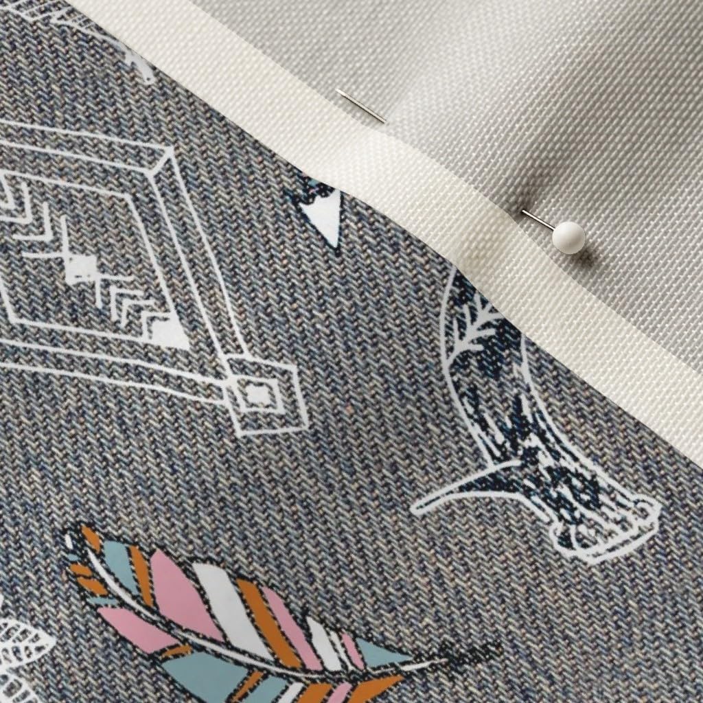 Spoonflower Fabric - Bohemian Arrow Antler Teepee Feather Nouveau Tribal Printed on Upholstery Velvet Fabric Fat Quarter - Upholstery Home Decor Bottomweight Apparel