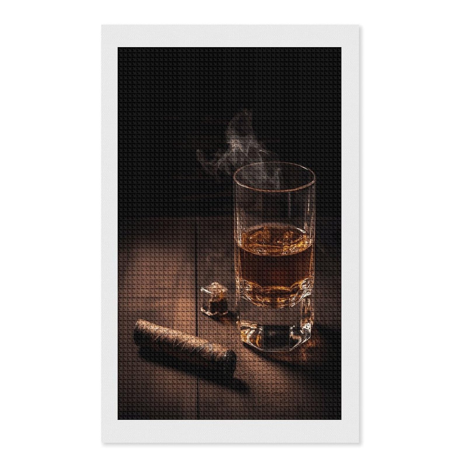 FodPand Cigar & Whiskey Diamond Painting Kit for Beginner Fun 5D DIY Crafts for Adults Diamond Art Kits Square Diamond Art Canvas Painting Gem Art Crafts for Home Wall Decor 12"x20"