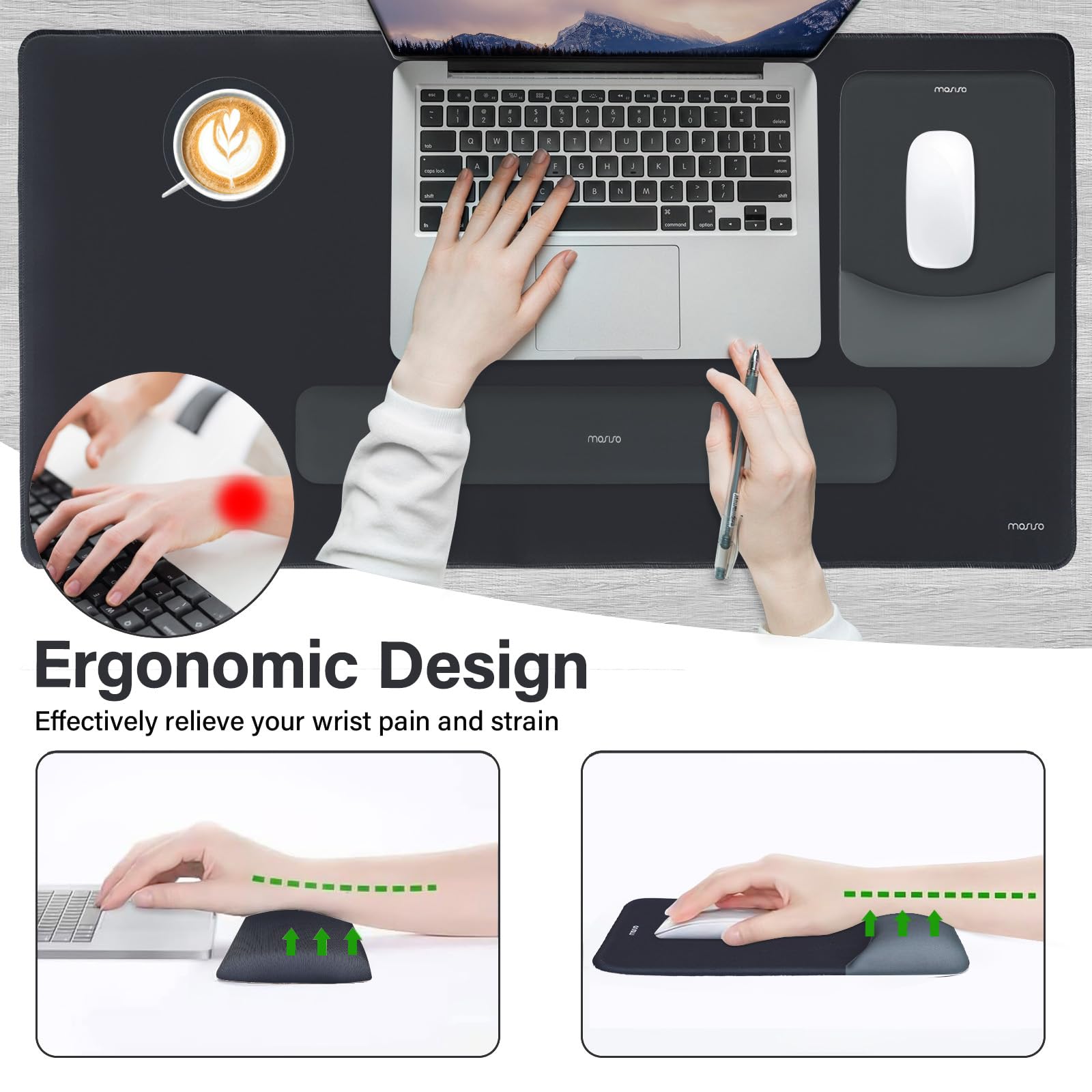 MOSISO Podkładka pod mysz z podpórką pod nadgarstek, mata biurkowa ergonomiczna, pianka memory, grafitowy