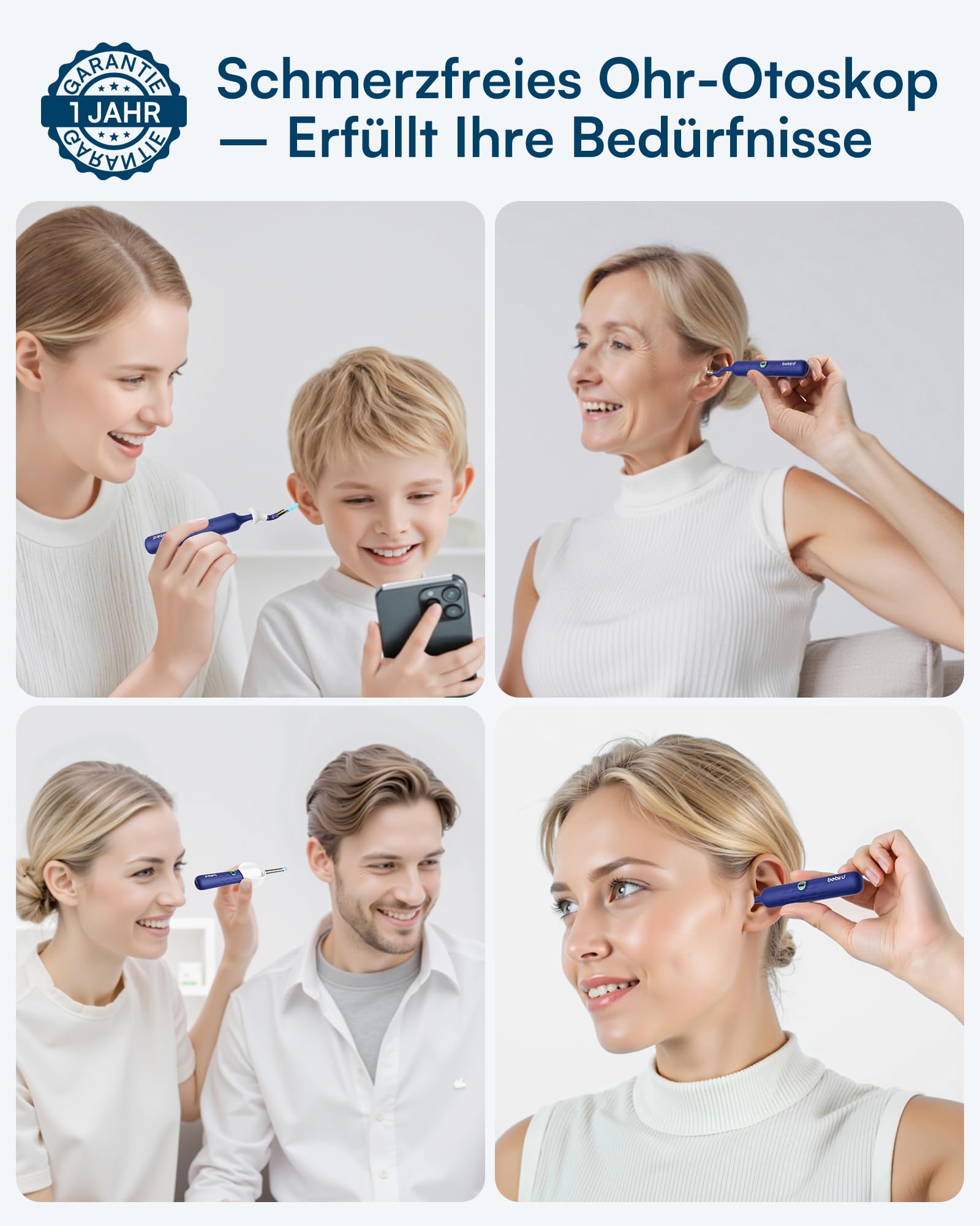 Bebird Otoscopio Digitale, 1920P HD Flessibile Pulisci Orecchie con Telecamera, Kit Rimozione Cerumeper Orecchie/Naso/Gola, Pulizia Orecchie con Pinzette, Punte Sostituibili per Adulti e Bambini