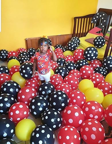 Miniatura 4 de 100 globos de látex de 12 pulgadas, globos de lunares rojos y negros, decoraciones para fiestas de cumpleaños, bodas, suministros de baby shower