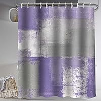 Vista 3 de Lnond 4 Piezas Juegos de Cortinas de Ducha de Baño Moradas con Alfombras, Arte de Pintura Púrpura y Gris Juegos de Baño con Cortina de Ducha