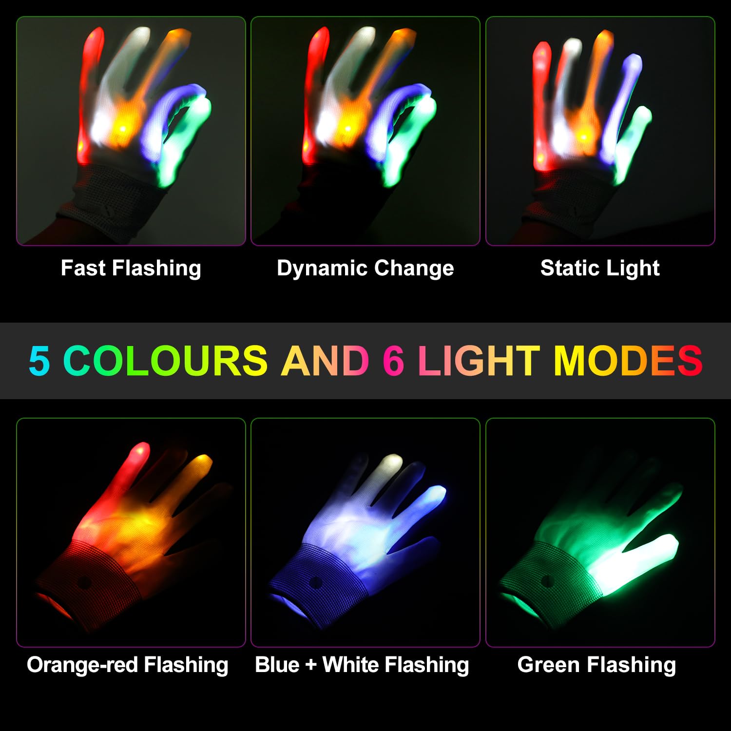 Kimimara LED Kinder Handschuhe Glitter Neon Partyhandschuhe Karneval Halloween Glühen Geburtstag Geschenk Weihnachten Club Feier Performance Zubehör Ambiente Requisiten