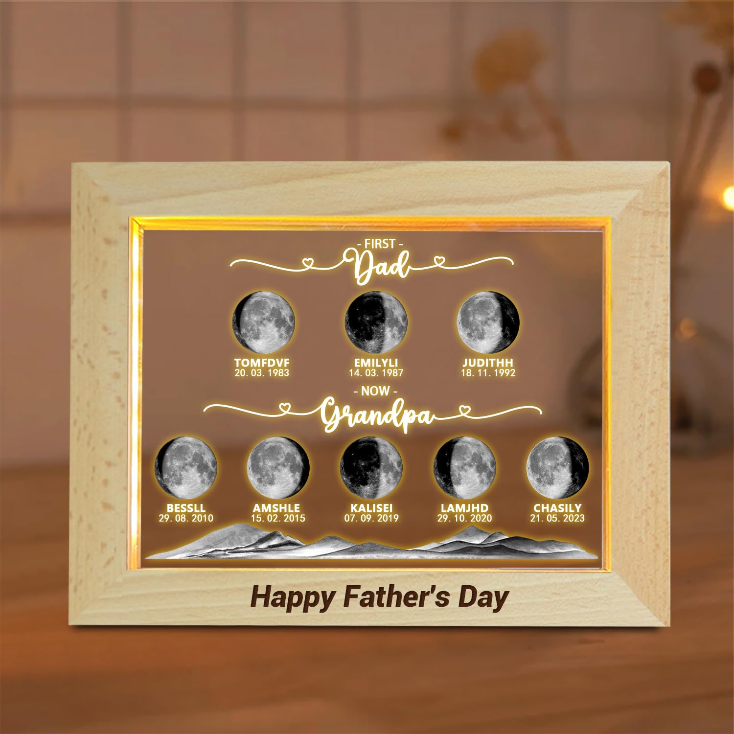 VWCSDSCS First Dad Now Grandpa Personalized Moon Phase Frame with LED Night Light for Father,Custom Name Date Fathers Day Gift for Husband Grandpa
